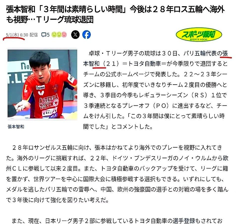 中国乒乓球队爆冷日本乒乓球队，张本智和惊艳世界的简单介绍